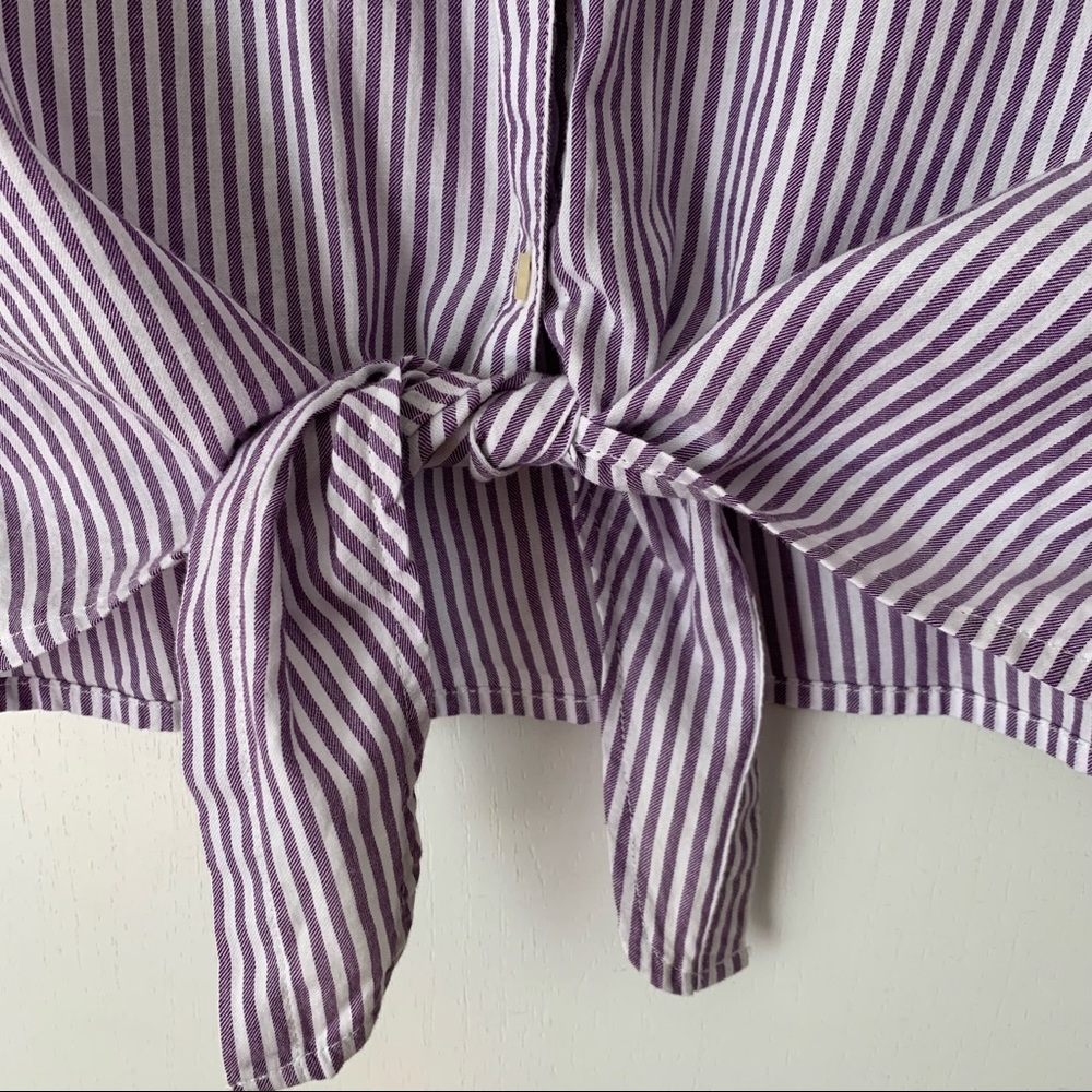 NWT Old Navy Purple and White Stripe Cap Sleeve Burton up shirt - Picture 4 of 9